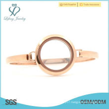 2015 New 30mm Rose Gold Plain Bangle, 316L stainless steel Chain floating Photo glass lockets bracelets